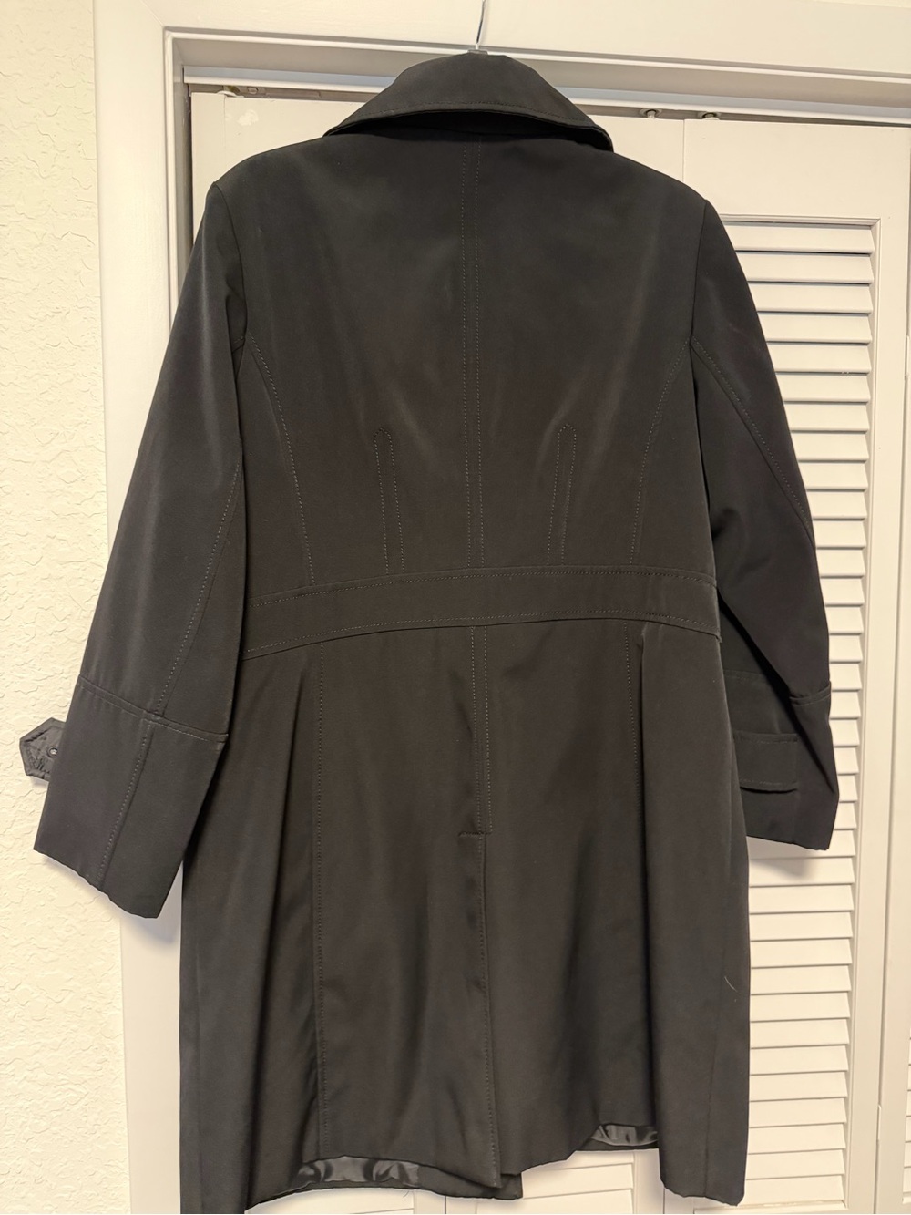 Anne Klein Black Trench Coat Womens Large Double Breasted Mid Length - Picture 7 of 8